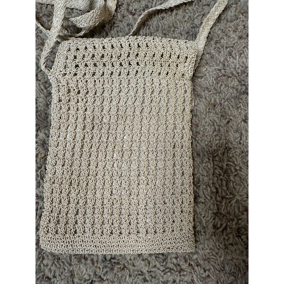 Beige Crochet Crossbody Bag 100% Rayon Lightweight Small Purse Flap Closure - Picture 3 of 7
